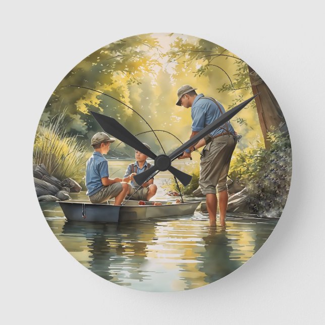 Father's Day Gone Fishing Round Clock (Front)