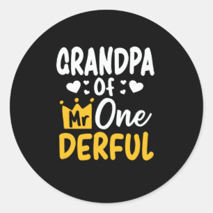 Father's Day  Grandpa of Mr Onederful 1st Birthday Classic Round Sticker