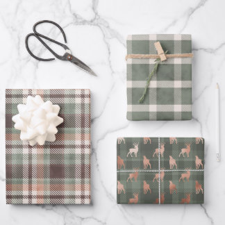 Father's Day Green Plaid Buck Wrapping Paper Sheet
