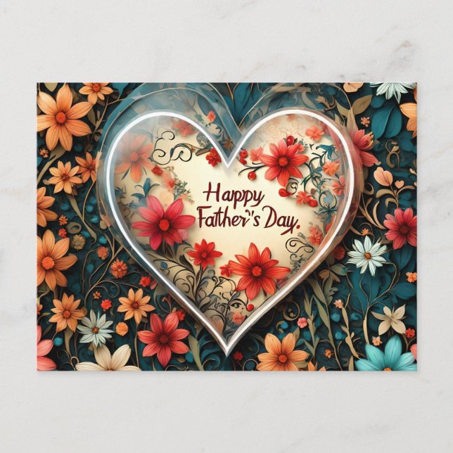 Father's Day greeting card with a floral heart. (Front)