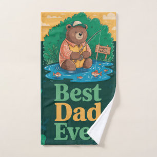 Father's Day greeting with cute bear fishing Hand Towel