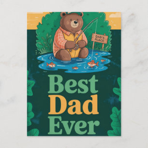 Father's Day greeting with cute bear fishing Postcard