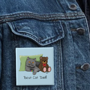 Father's Day Grey Cat 15 Cm Square Badge