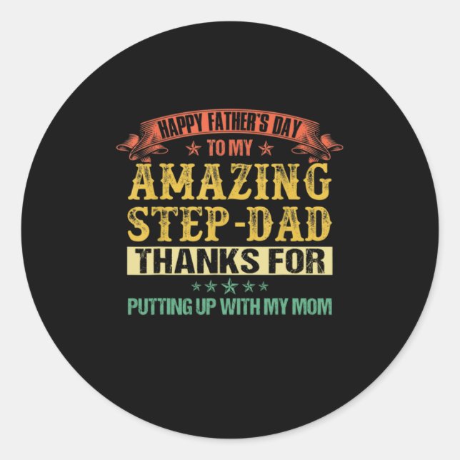 Father's Day | Happy Father's Day To Step Dad Classic Round Sticker (Front)