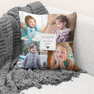 Father's Day Hear We Love You Dad 4 Photo Collage Cushion