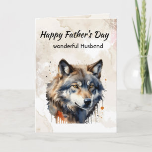 Father's Day  Husband Watercolor Wolf Holiday Card