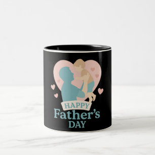 Father's Day Illustration with Father and Child Two-Tone Coffee Mug