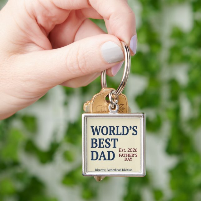 Father's Day Keychain - Argyle Plaid Navy & Gold 2 (Hand)