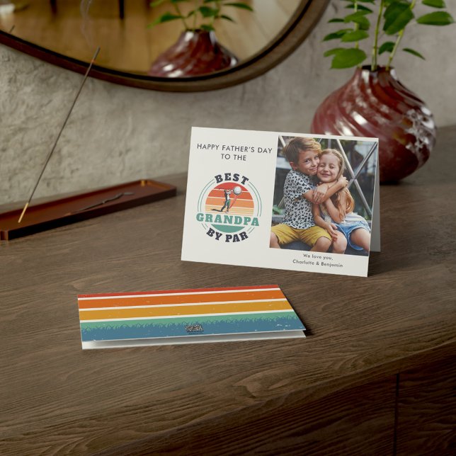 Fathers Day Kids Photo Grandpa Golf Lover Card (Best Grandpa By Par Golf Lover Grandfather Photo Greetings Card)