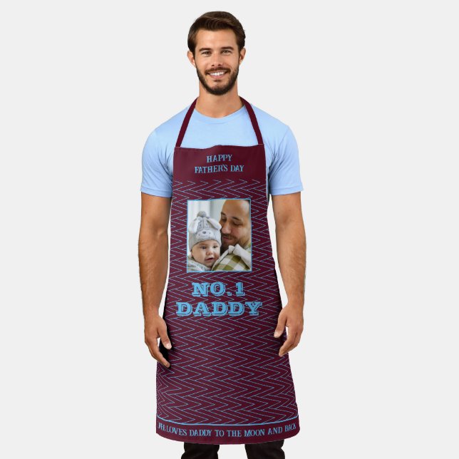 Fathers Day Maroon Zig Zag Name And Photo Apron (Worn)