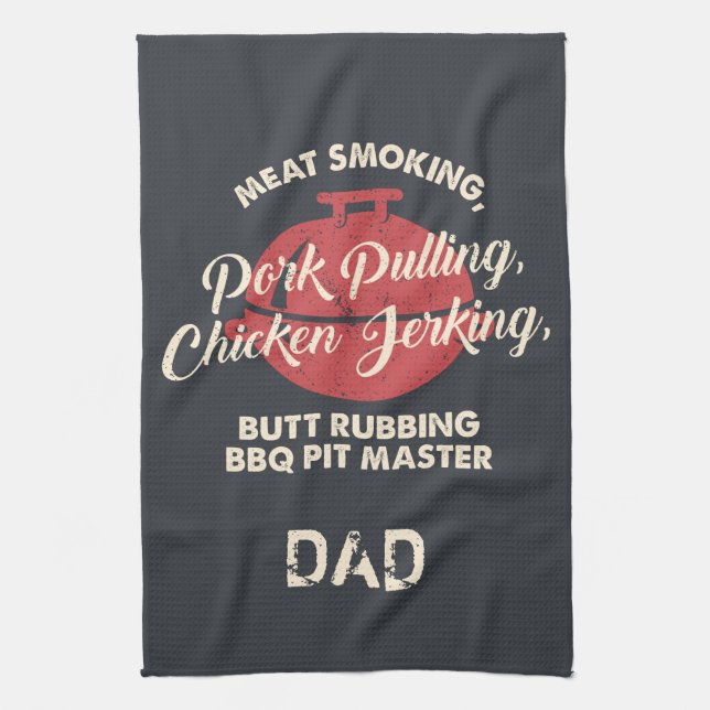 Fathers Day Meat Smoking BBQ Pit Master Dad Custom Tea Towel (Vertical)