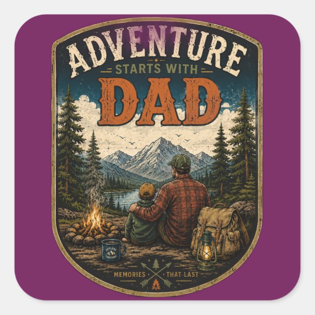 Father's Day Mountain Outdoor Design Square Sticker (Front)