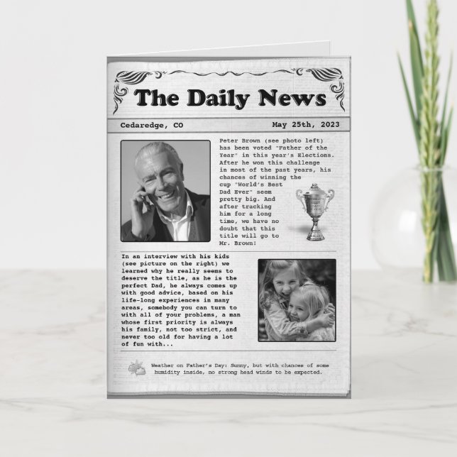Father's Day Newspaper (customisable) Card (Front)