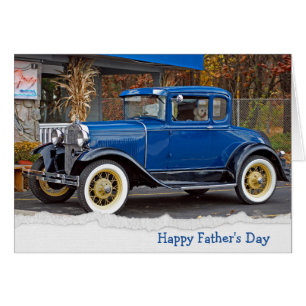 Father's Day Old Car with Bichon Frise Dog