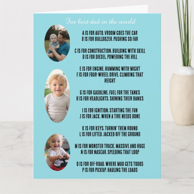 father's day personalised card with rhyme and pic (Front)