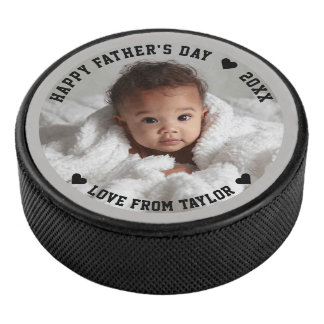 Fathers Day Personalised Photo And Text Hockey Puck