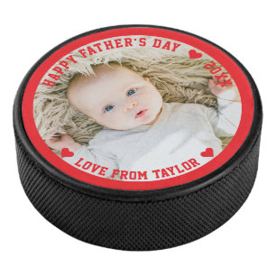 Fathers Day Personalised Photo And Text Hockey Puck