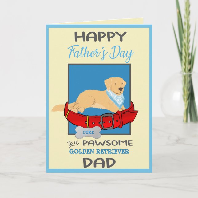 Fathers Day Personalized from Golden Retriever Dog Holiday Card (Front)