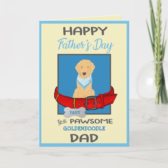 Fathers Day Personalized from Goldendoodle Dog Holiday Card (Front)