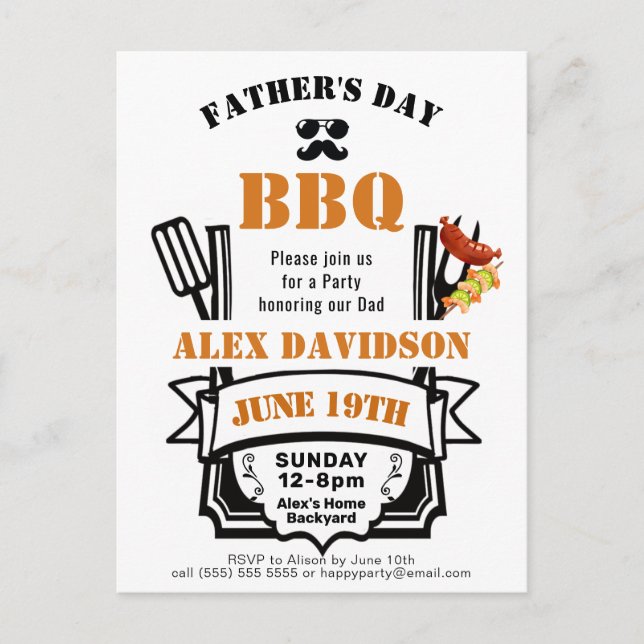 Father's Day Photo Backyard Orange BBQ Party Postcard (Front)