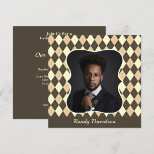 Fathers Day Photo Brown Tan Argyle Dinner Party Invitation