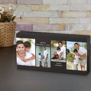 Father's Day Photo Collage 4 Vertical Photo Wooden Box Sign