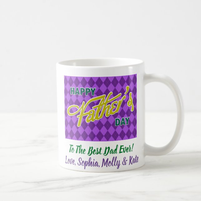 Father's Day Photo Dad Best Ever Plaid Coffee Mug (Right)