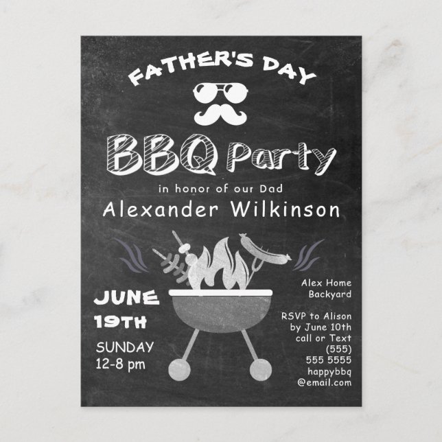 Father's Day Photo Rustic Chalkboard BBQ Invite Postcard (Front)
