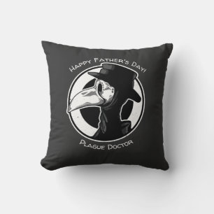Father's Day Plague Doctor Bird Mask B/W Steampunk Cushion