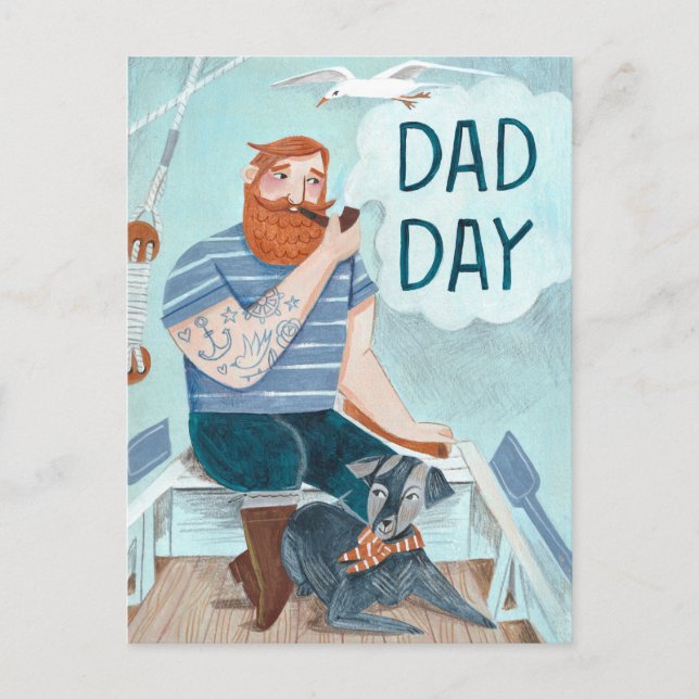 Fathers day Redbeard Captain on a Boat Postcard (Front)