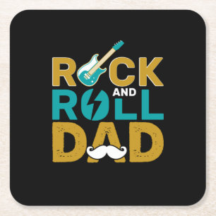 Father's Day Rock And Roll Dad Square Paper Coaster