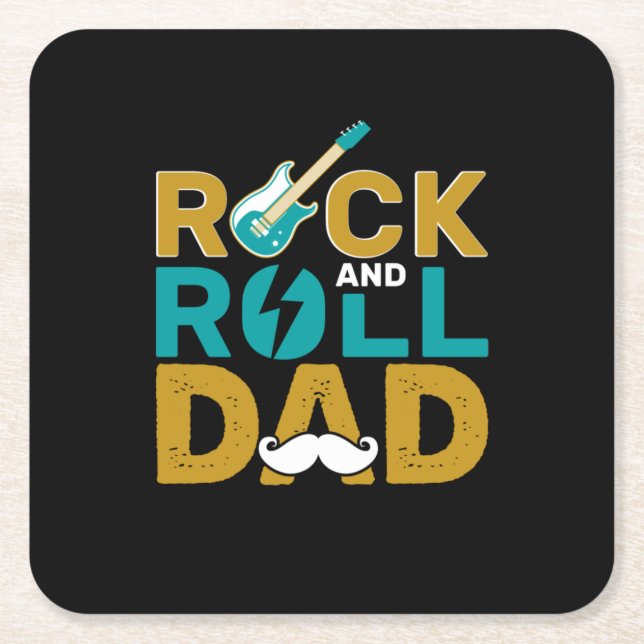 Father's Day Rock And Roll Dad Square Paper Coaster (Front)