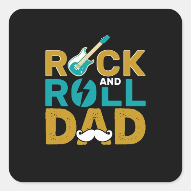 Father's Day Rock And Roll Dad Square Sticker (Front)