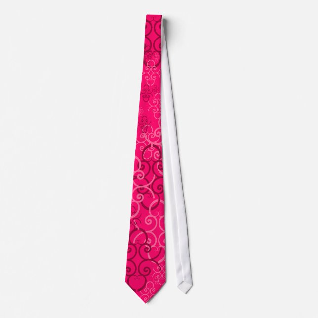 Father's Day Scrollwork and Hearts in Hot Pink Tie (Front)