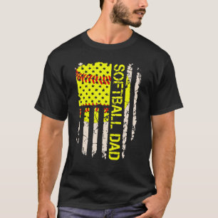 Father's Day Softball Dad Vintage Us Flag Softball T-Shirt
