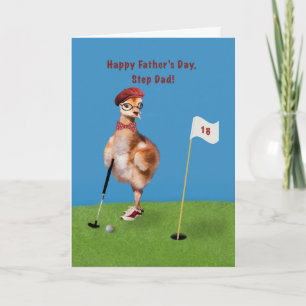 Father's Day, Step Dad, Humourous Bird Playing Gol Card