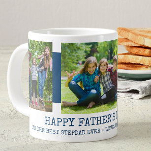Fathers Day Stepdad 3 Photo Blue Large Coffee Mug
