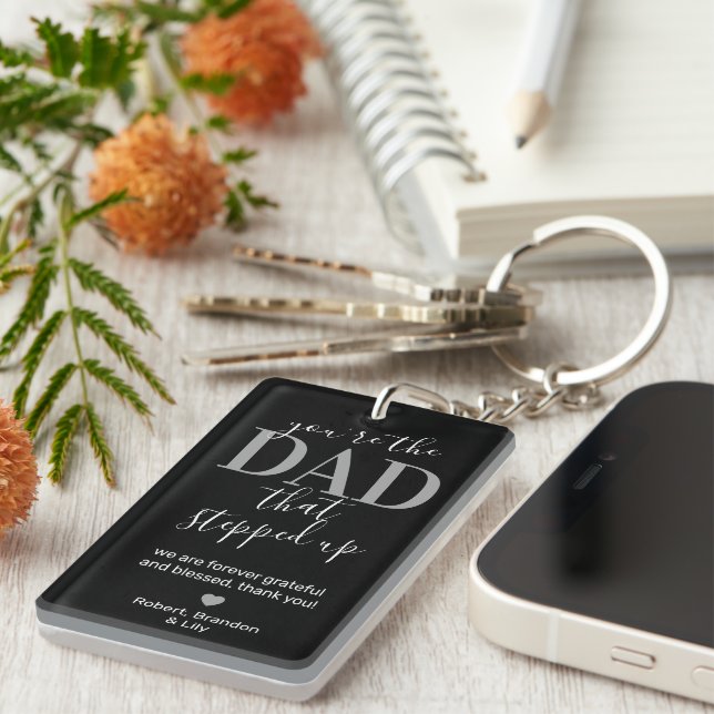 Father's Day Stepdad Photo Collage Key Ring (Front Right)