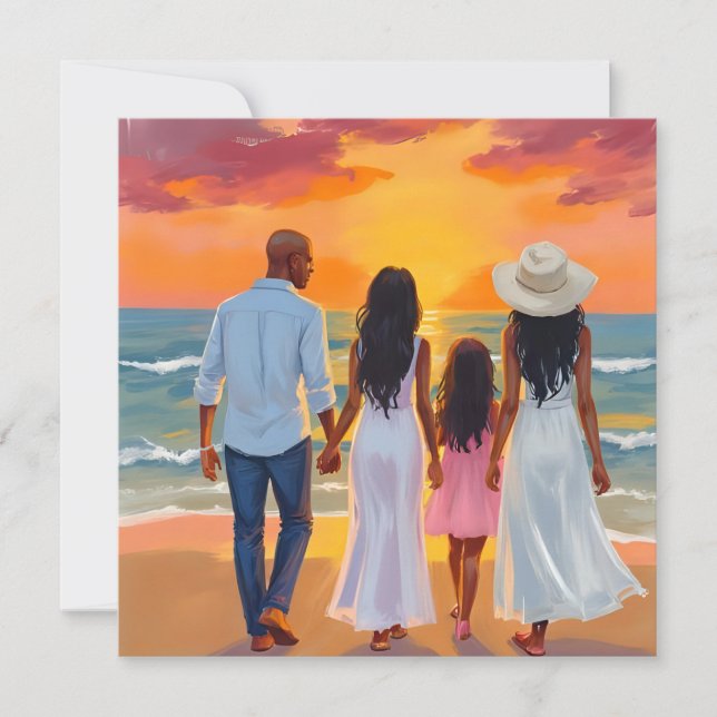 Father's day Sunset Beach walk with family Holiday Card (Front)
