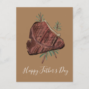 Father's Day T Bone Steak Rosemary Sprigs Postcard