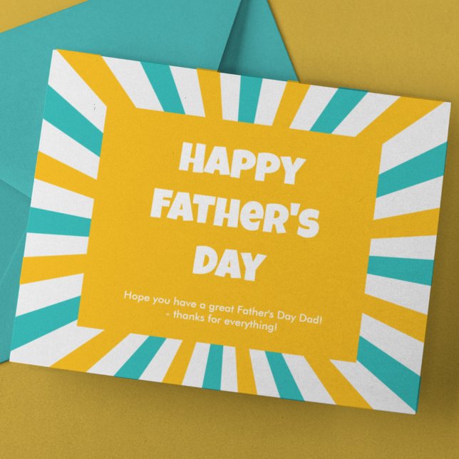 Father's Day Teal and Yellow Stripes Holiday Postcard (Creator Uploaded)