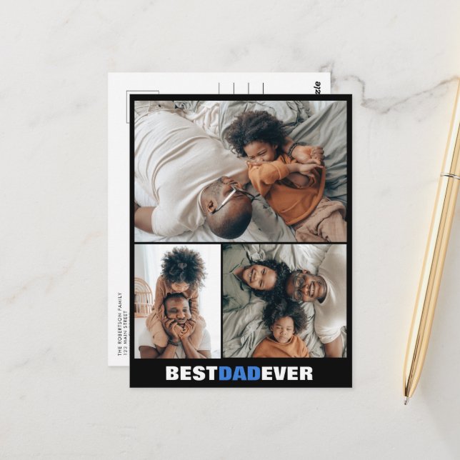 Father's Day Three Photo Custom Postcard (Front/Back In Situ)