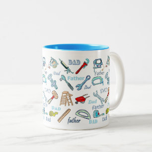 Father's Day Tools Pattern Two-Tone Coffee Mug
