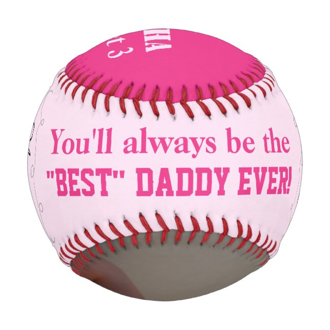 Father's Day Triplet Girl's Pink Photo Baseball (Front)