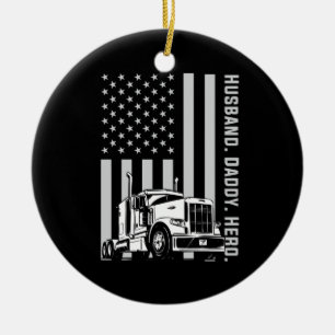 Father's Day Trucker Dad American Flag Ceramic Ornament