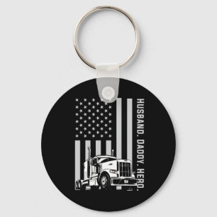 Father's Day Trucker Dad American Flag Key Ring