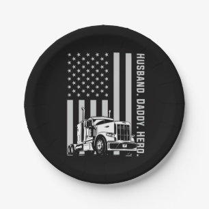 Father's Day Trucker Dad American Flag Paper Plate