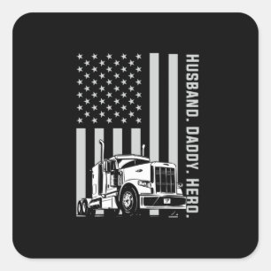 Father's Day Trucker Dad American Flag Square Sticker