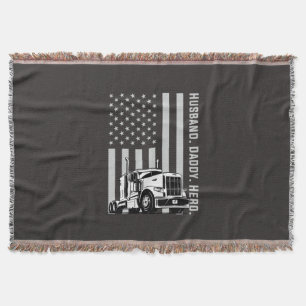 Father's Day Trucker Dad American Flag Throw Blanket