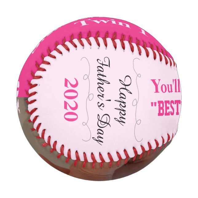 Father's Day Twin Girls Pink Photo Baseball (Front Left)